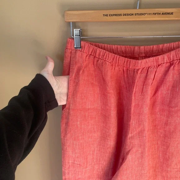 FLAX Womens Linen Wide Leg Pull On Pants Small Lagenlook Coastal Stretch Pockets - Picture 5 of 10